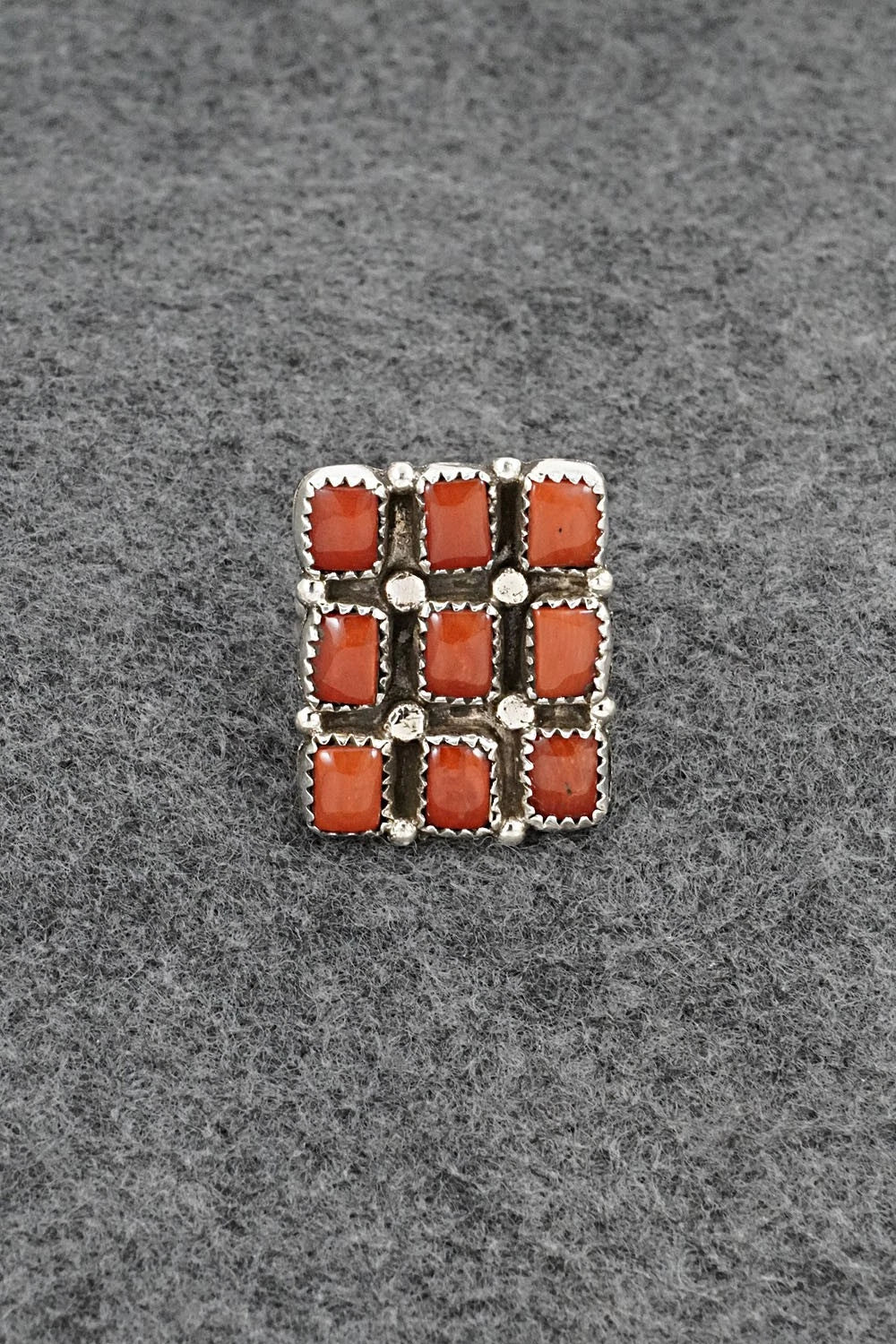 Coral & Sterling Silver Ring - Priscilla Reeder - Size 7.5