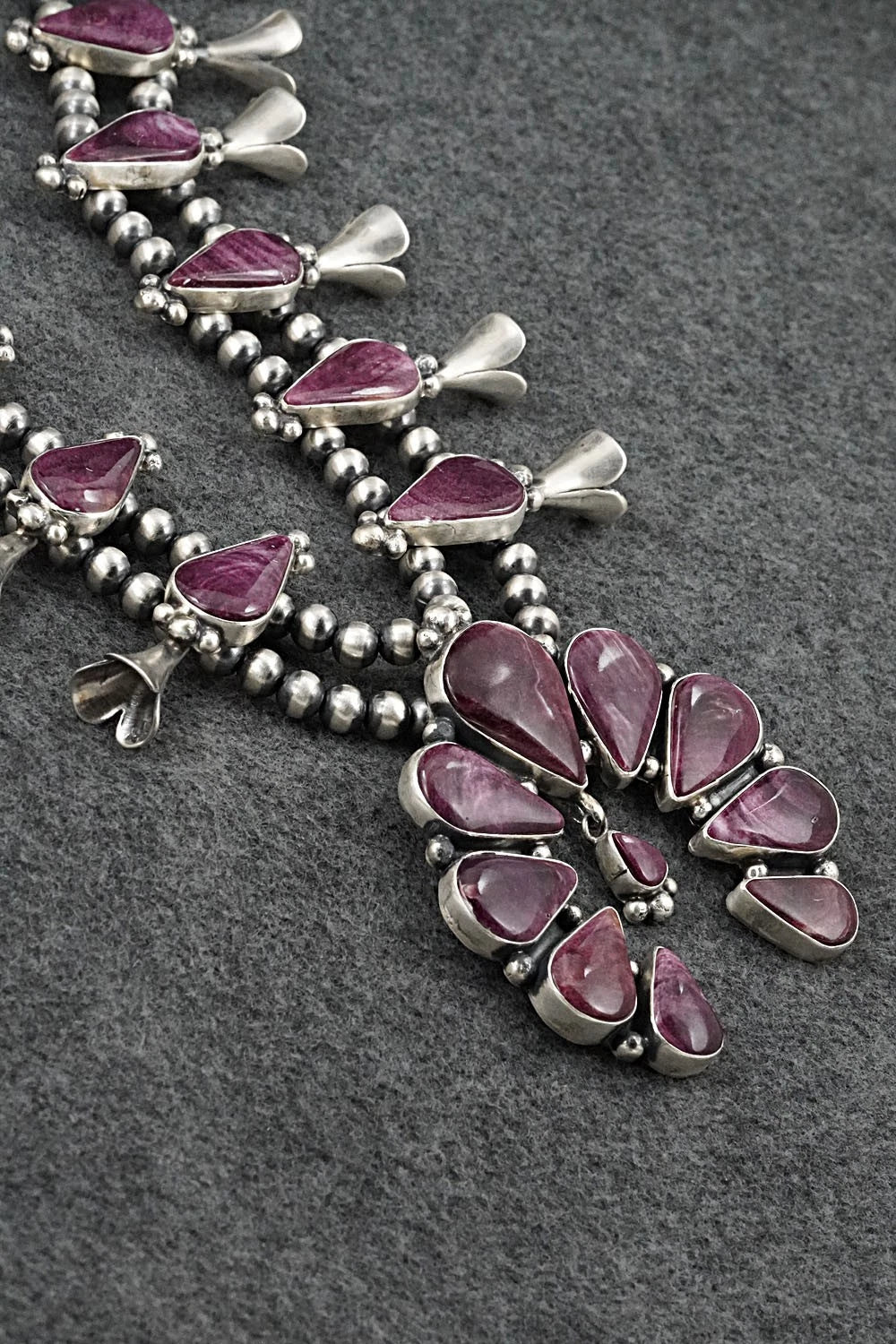 Spiny Oyster & Sterling Silver Squash Blossom Set - Darrin Livingston