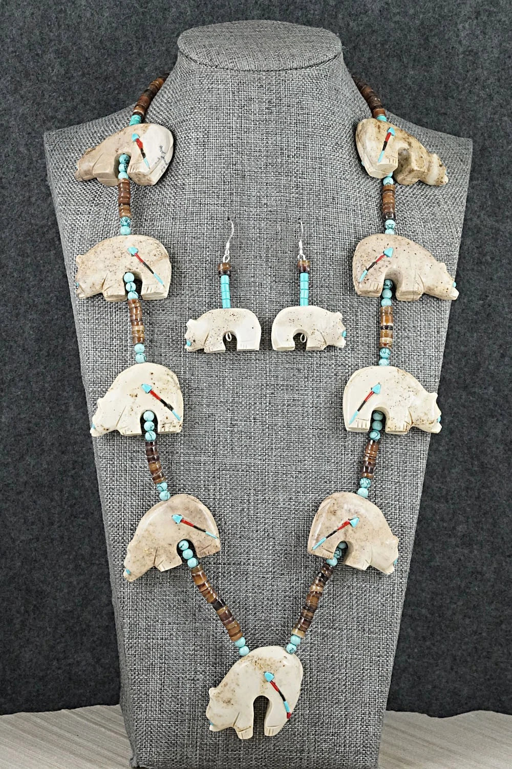 Multi-Stone Bear Fetish & Sterling Silver Necklace Set - Dannette Laate