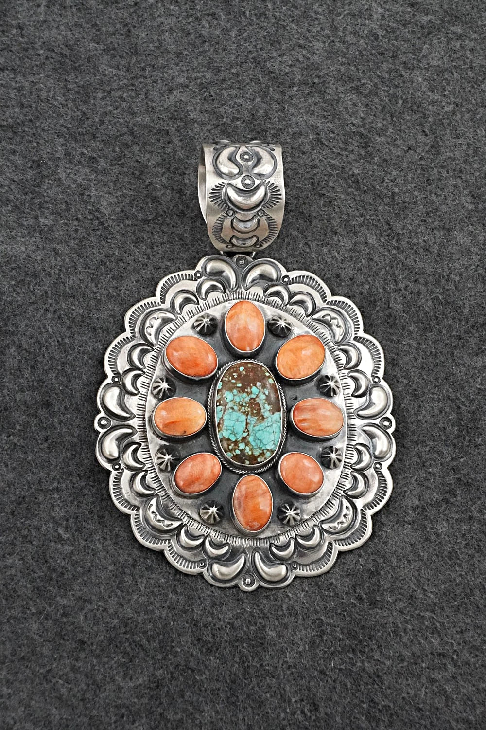 Turquoise, Spiny Oyster & Sterling Silver Pendant - Randy Boyd