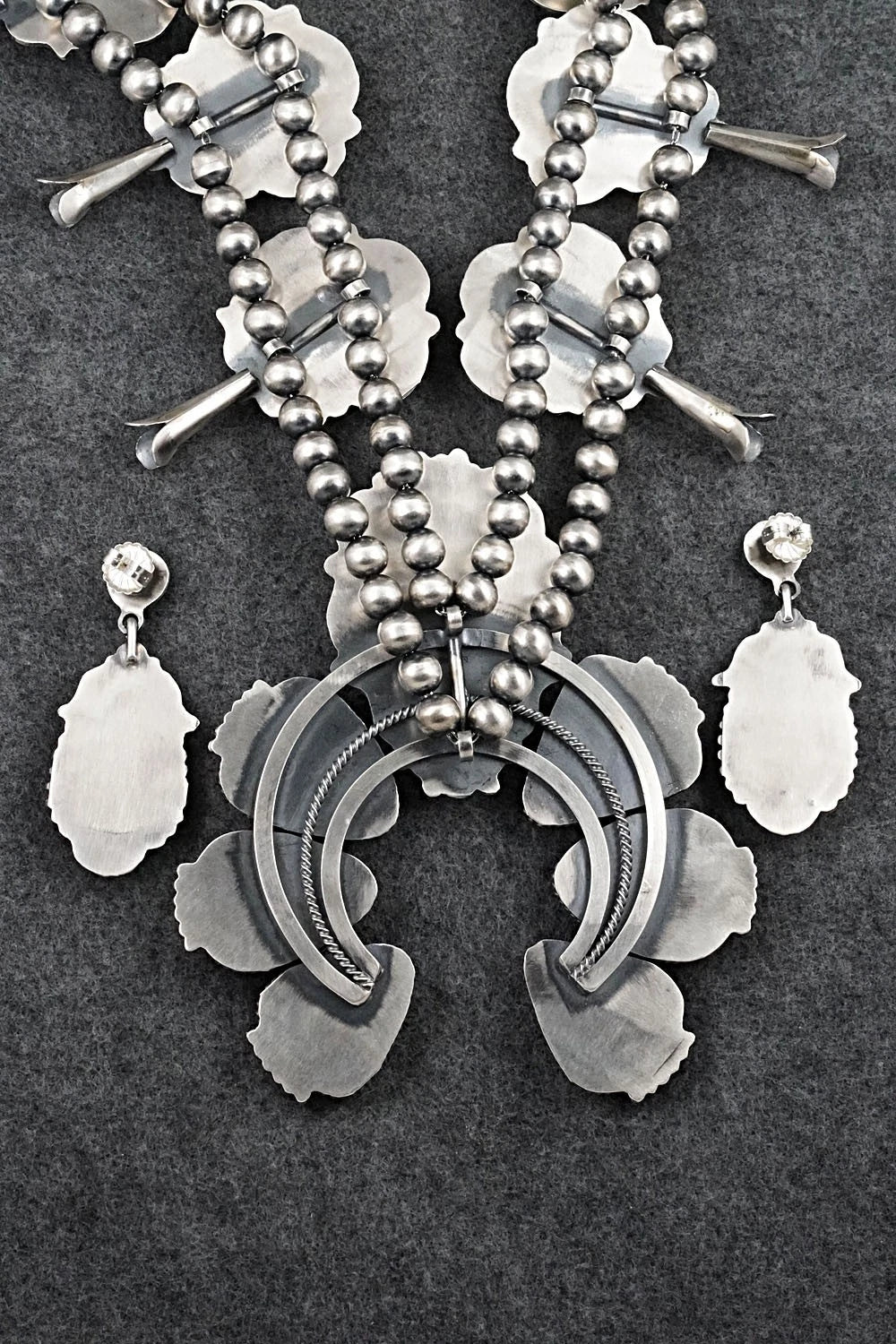 White Buffalo & Sterling Silver Squash Blossom Set - Raymond Delgarito