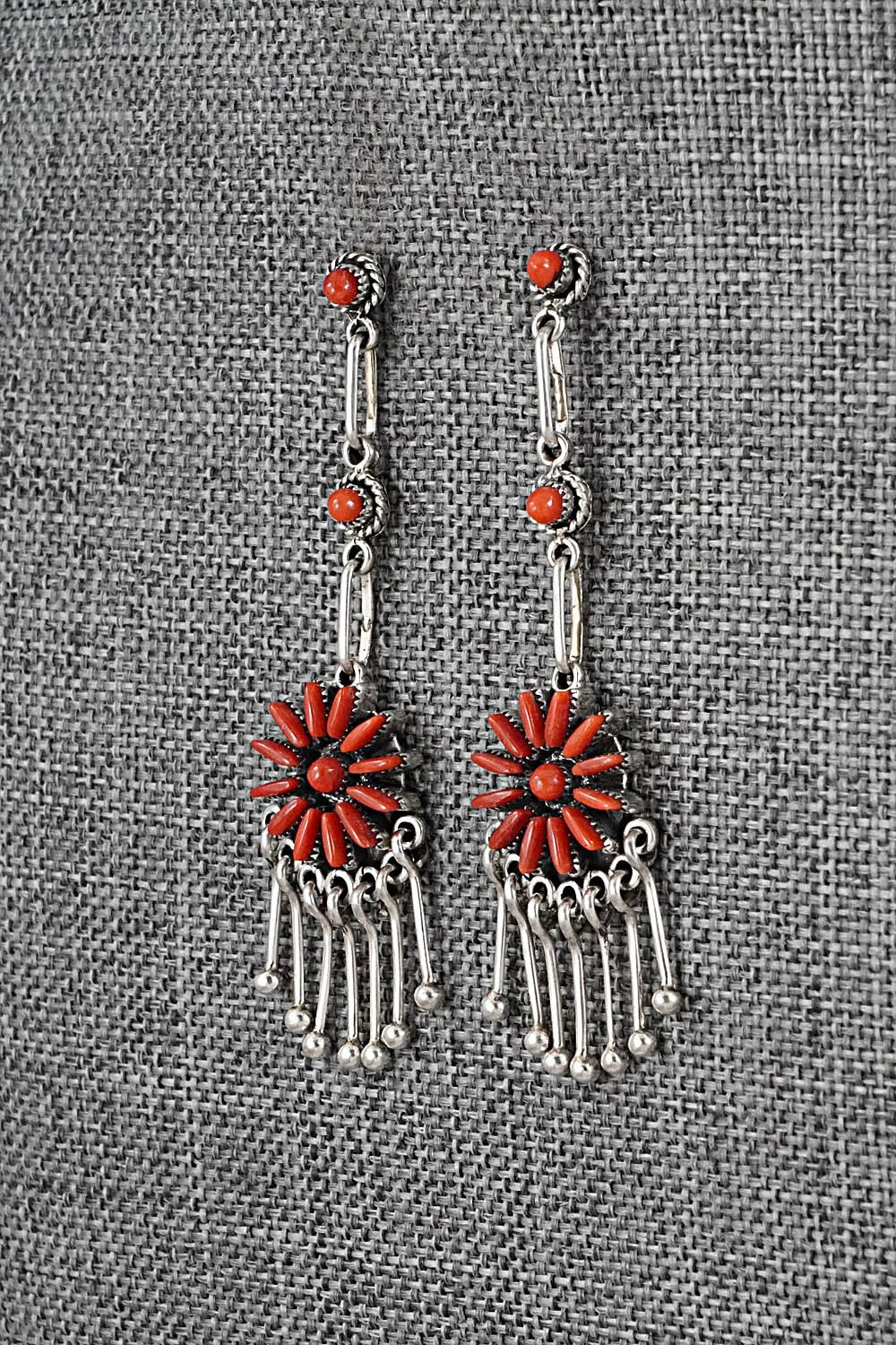 Coral & Sterling Silver Earrings - Mildred Ukestine