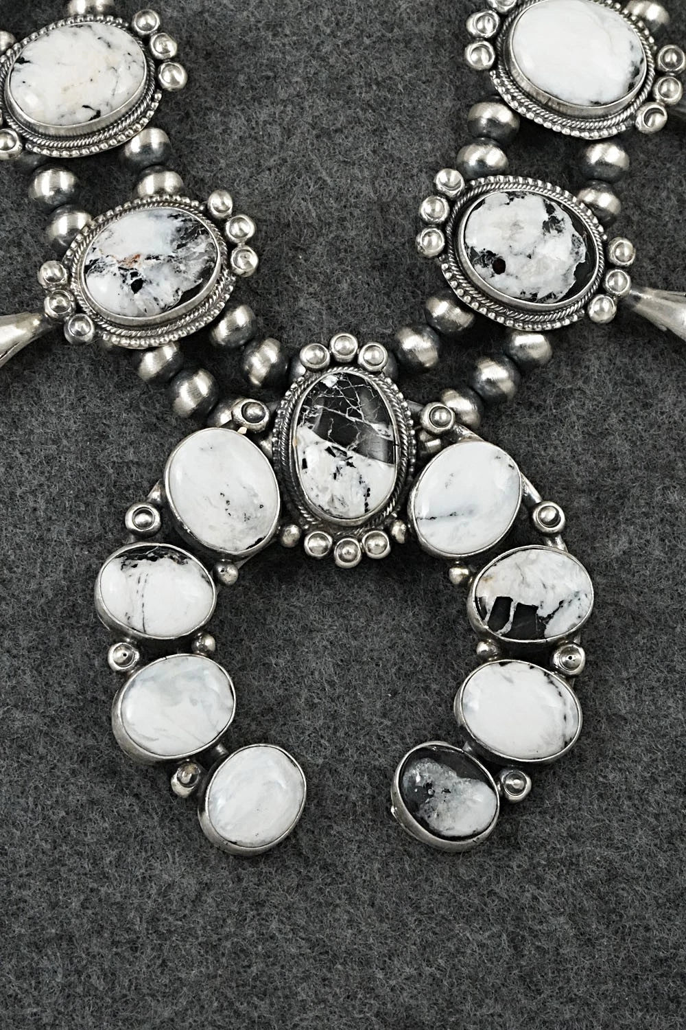 White Buffalo & Sterling Silver Squash Blossom Set - Darrin Livingston