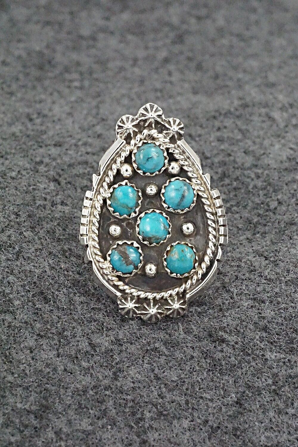 Turquoise & Sterling Silver Ring - Kenny Lonjose - Size 6.5