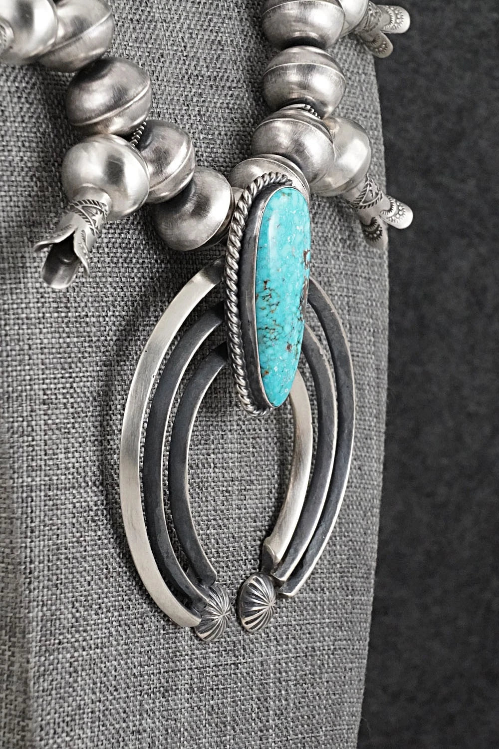 Turquoise & Sterling Silver Squash Blossom Necklace - Chris Hale