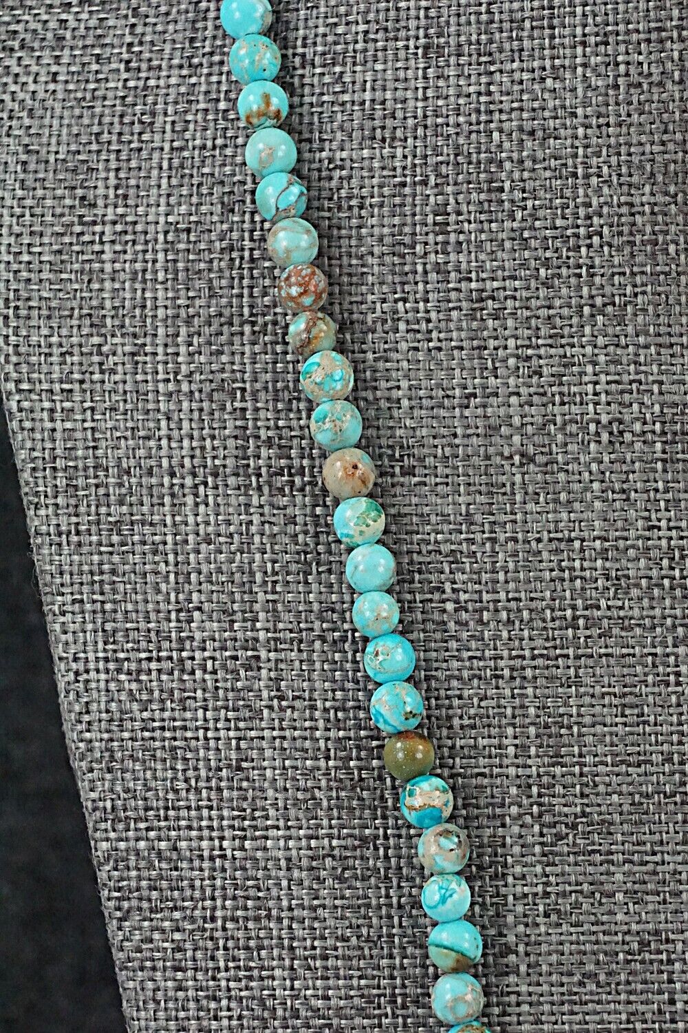 Turquoise, Shell & Sterling Silver Necklace 24" - Ramona Calavaza
