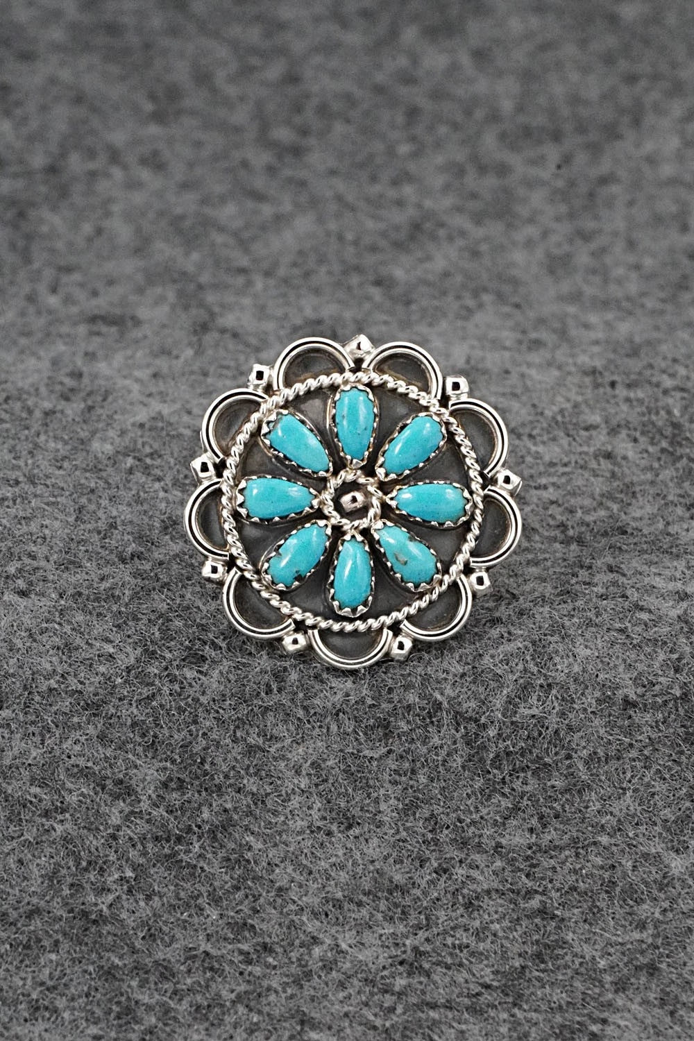 Turquoise & Sterling Silver Ring - Gerald Mitchell - Size Adjustable