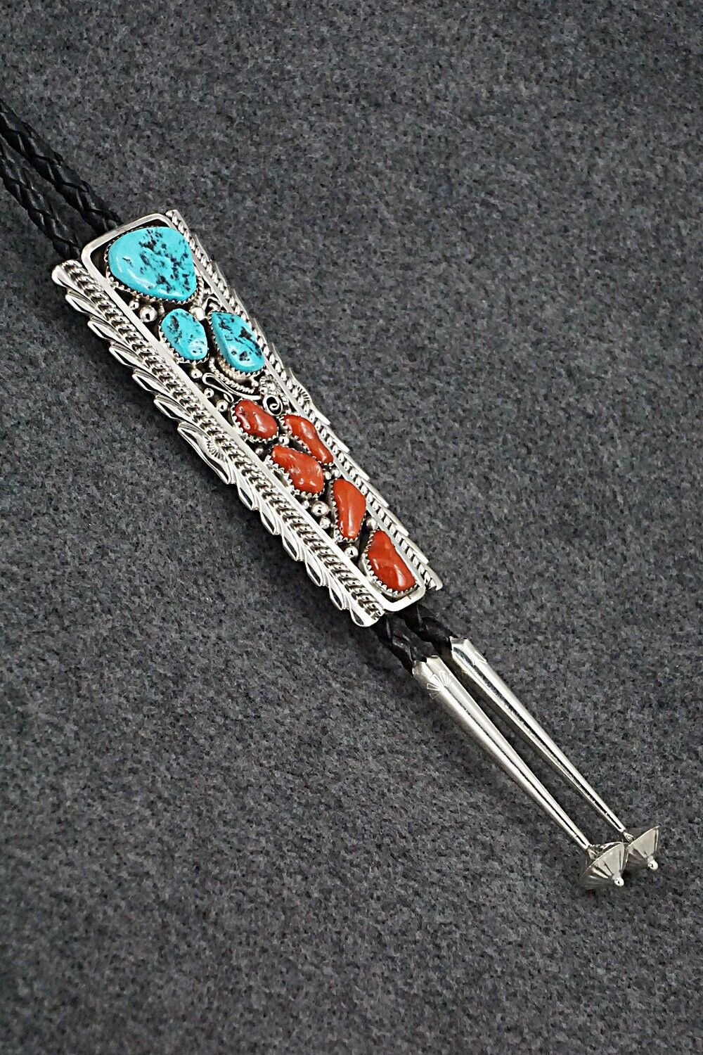 Turquoise, Coral & Sterling Silver Bolo Tie - Martin Muskett