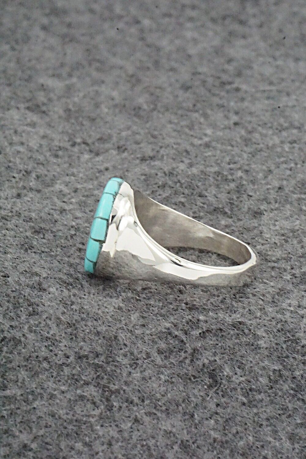 Turquoise & Sterling Silver Inlay Ring - Johnson Laweka - Size 9.5