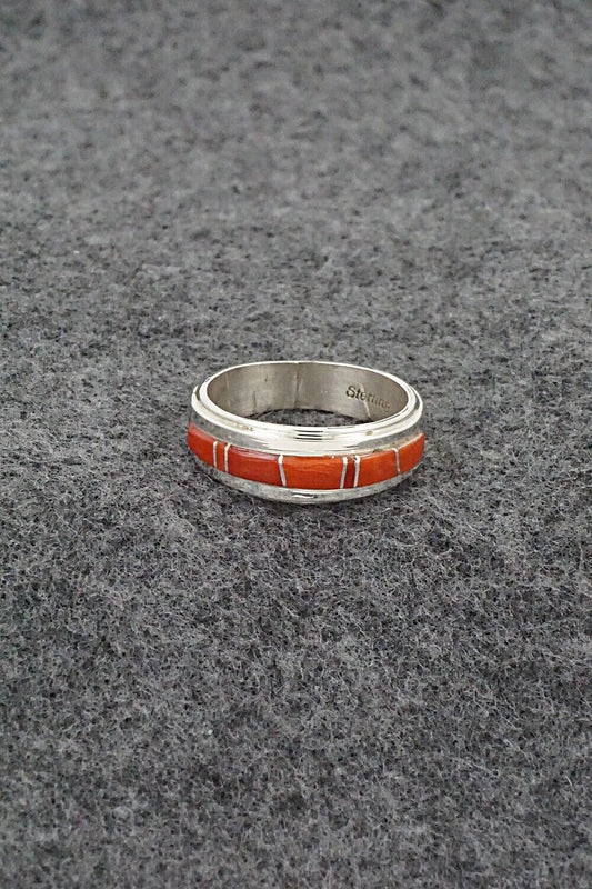 Coral & Sterling Silver Inlay Ring - Wilbert Muskett Jr. - Size 7.5