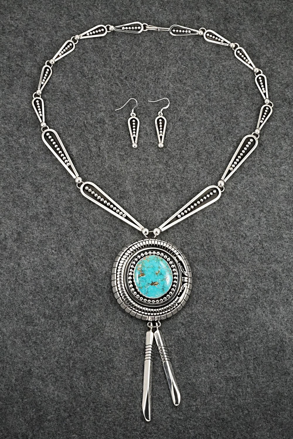 Turquoise & Sterling Silver Necklace and Earrings Set - Jonathan Nez