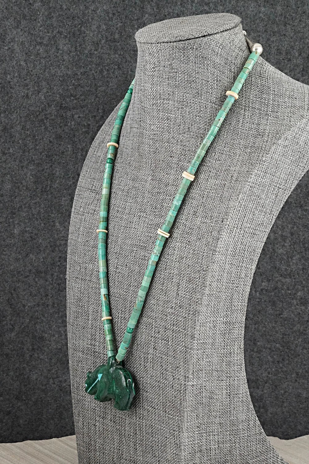 Turquoise & Sterling Silver Bear Zuni Fetish Necklace - Andres Quandelacy