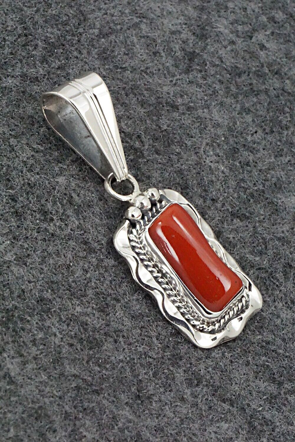Coral & Sterling Silver Pendant - Samuel Yellowhair