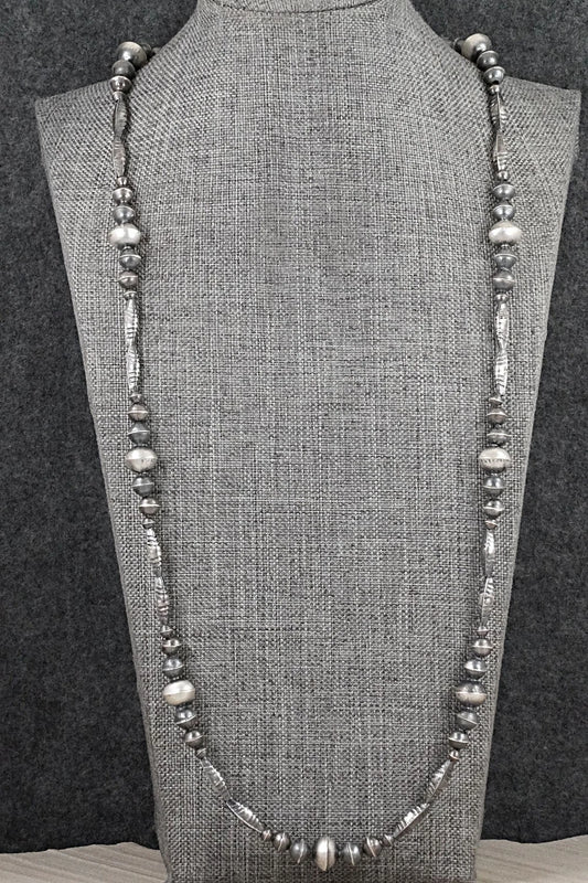 Sterling Silver Navajo Pearl Necklace 28" - Vintage