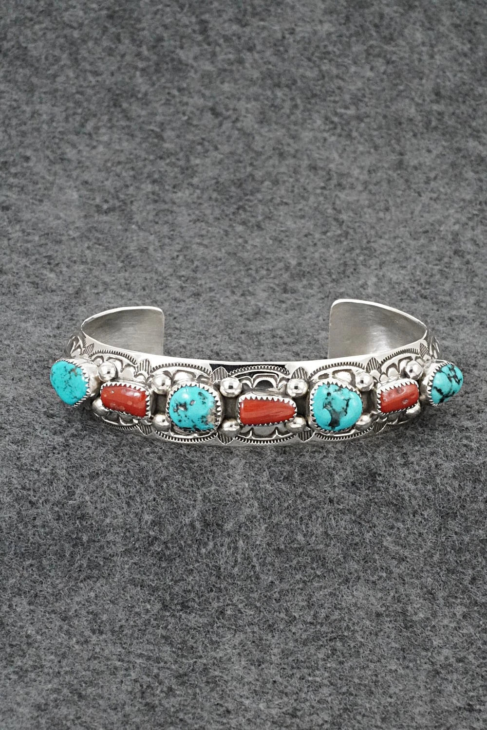 Turquoise, Coral & Sterling Silver Bracelet - Grace Silver