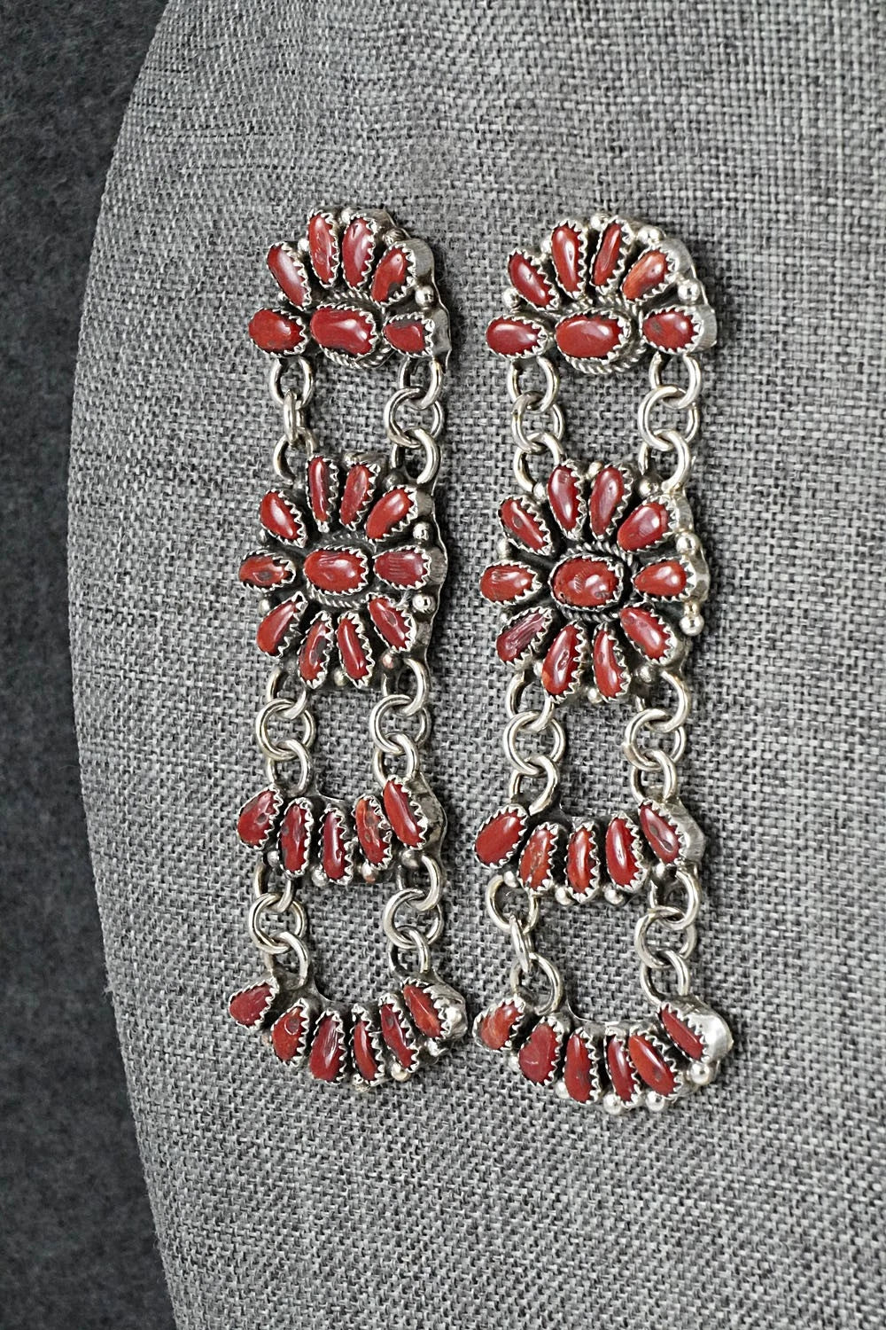 Coral & Sterling Silver Earrings - Justina Wilson