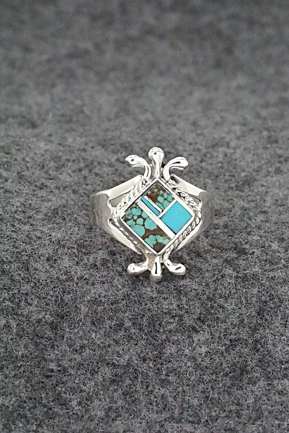 Turquoise & Sterling Silver Inlay Ring - James Manygoats - Size 8