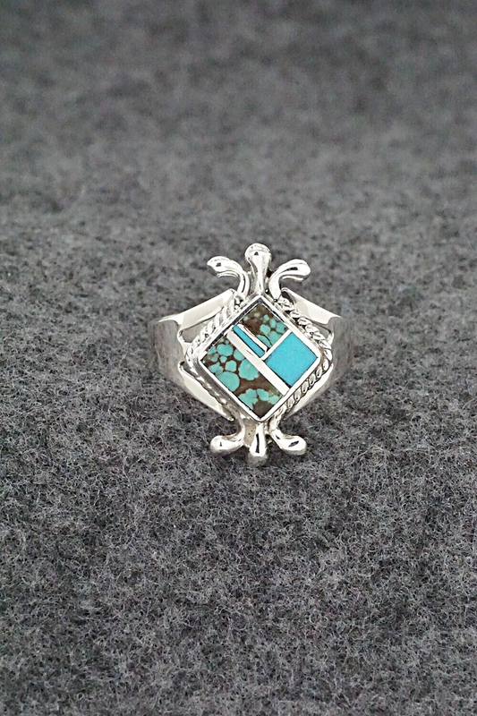 Turquoise & Sterling Silver Inlay Ring - James Manygoats - Size 8