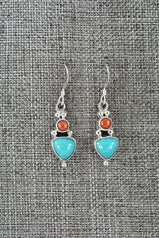 Turquoise, Coral & Sterling Silver Earrings - Annie Spencer