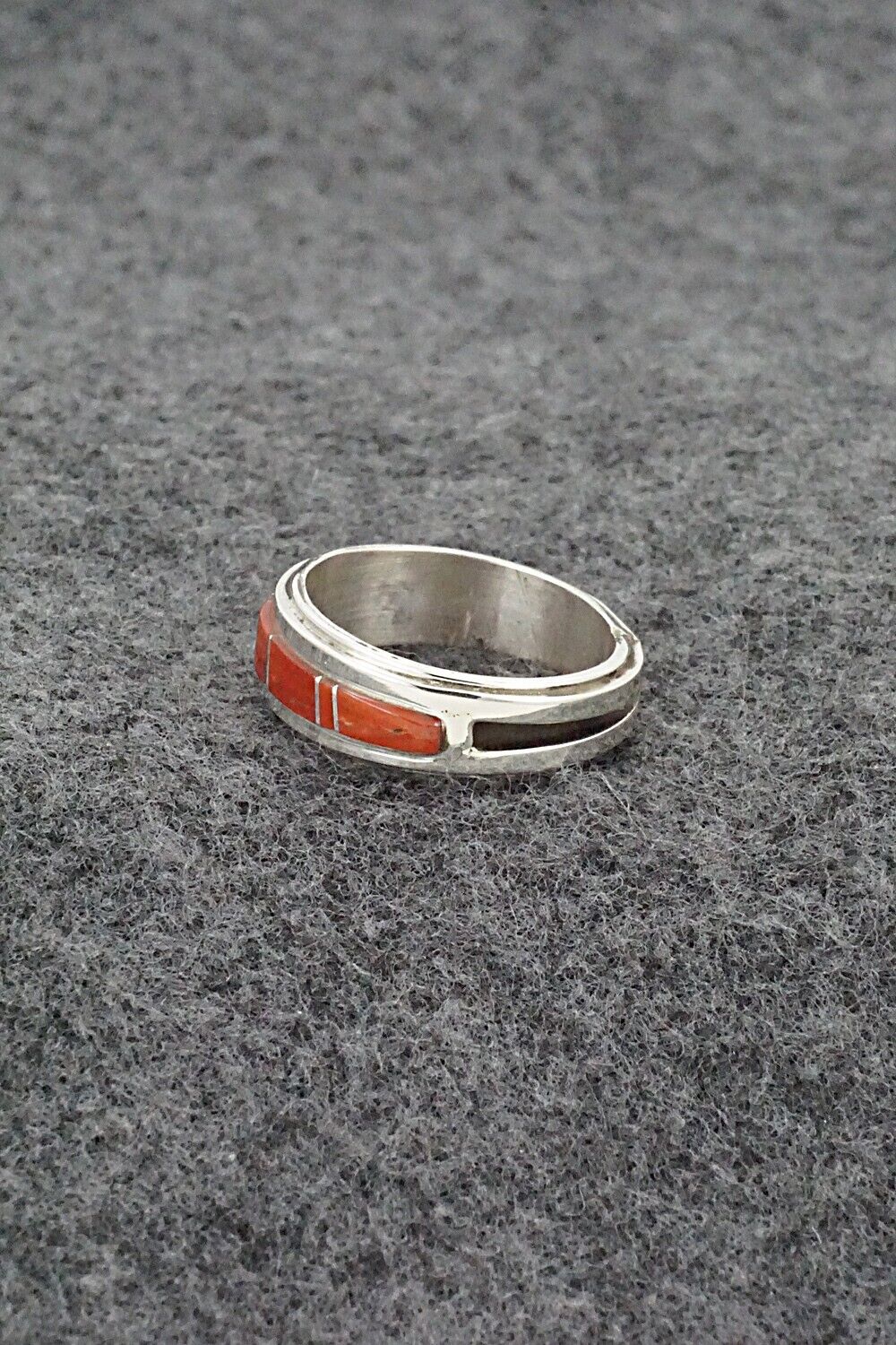 Coral & Sterling Silver Inlay Ring - Wilbert Muskett Jr. - Size 7