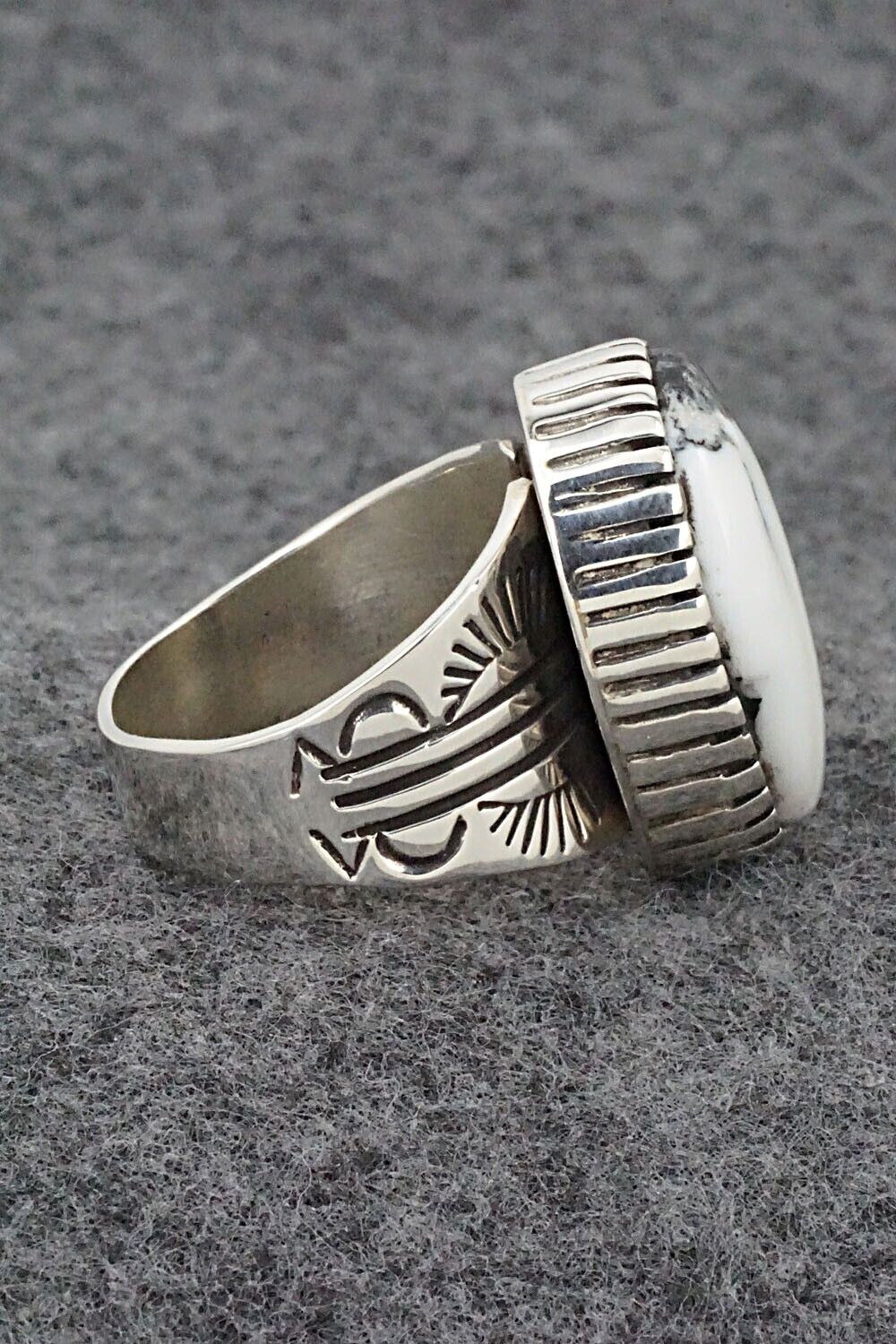 White Buffalo & Sterling Silver Ring - Akee Douglas - Size 11