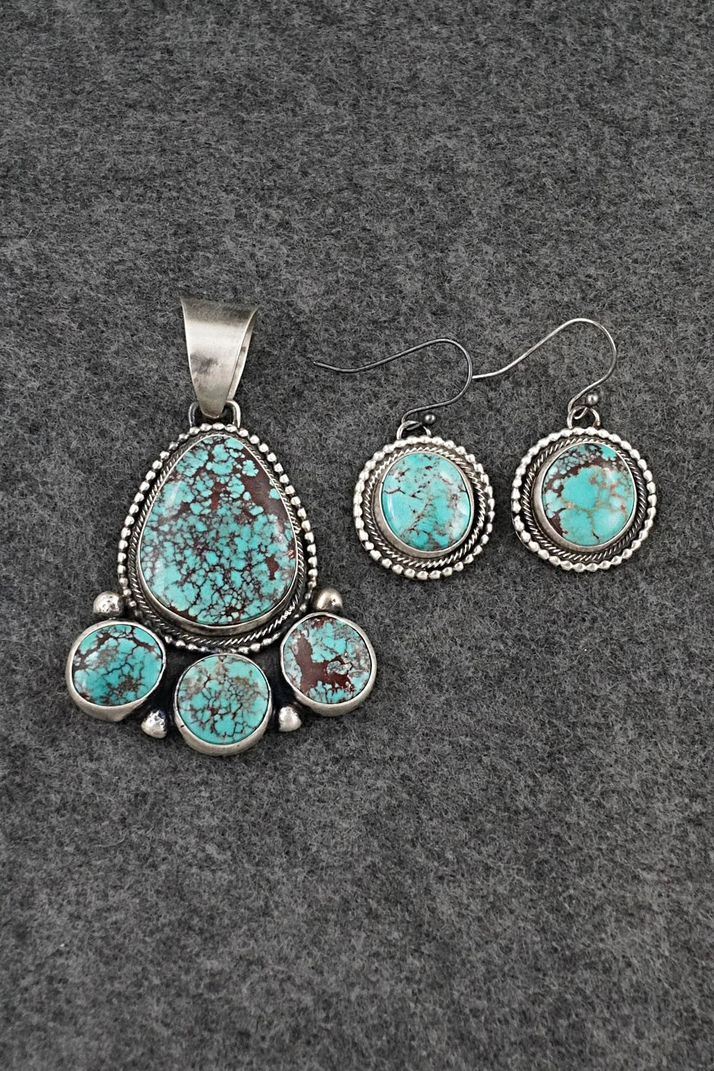 Turquoise & Sterling Silver Pendant and Earrings Set - Bobby Johnson