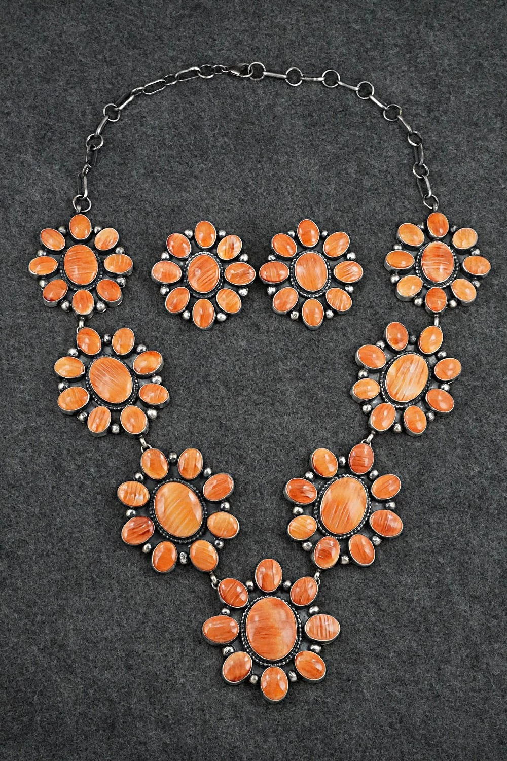 Spiny Oyster & Sterling Silver Necklace and Earrings Set - Darrin Livingston