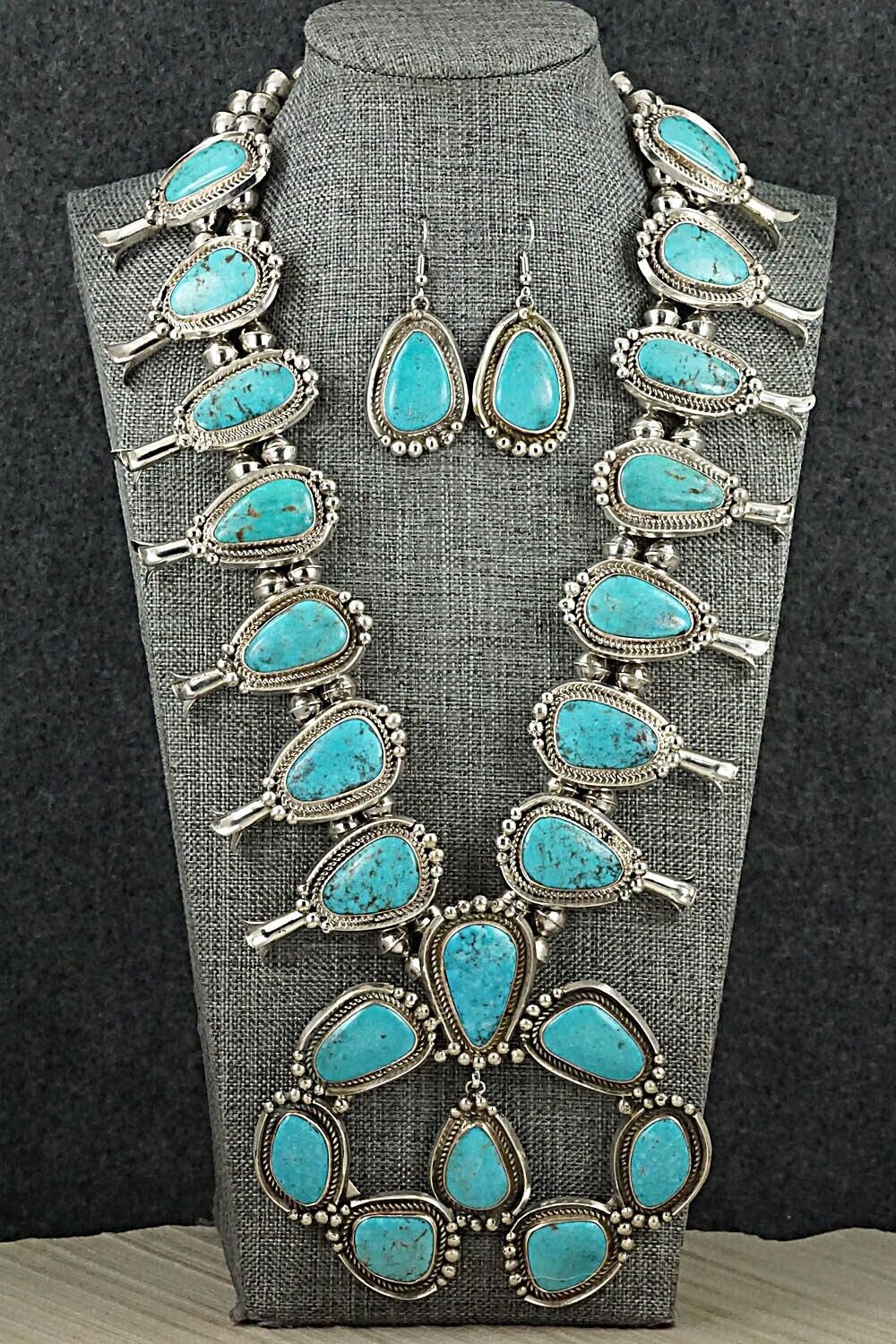 Turquoise & Sterling Silver Squash Blossom Set - Mike Platero