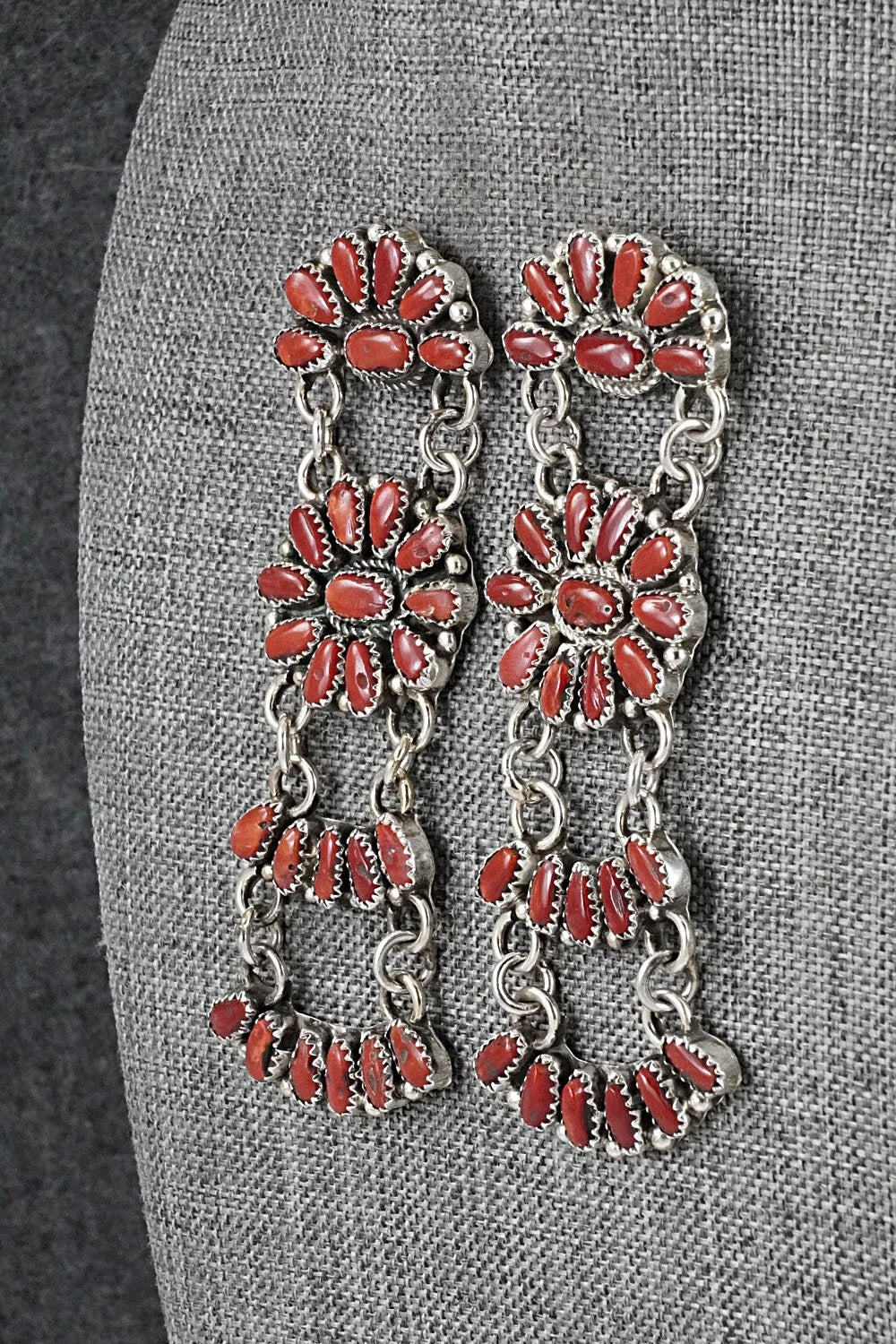 Coral & Sterling Silver Earrings - Justina Wilson