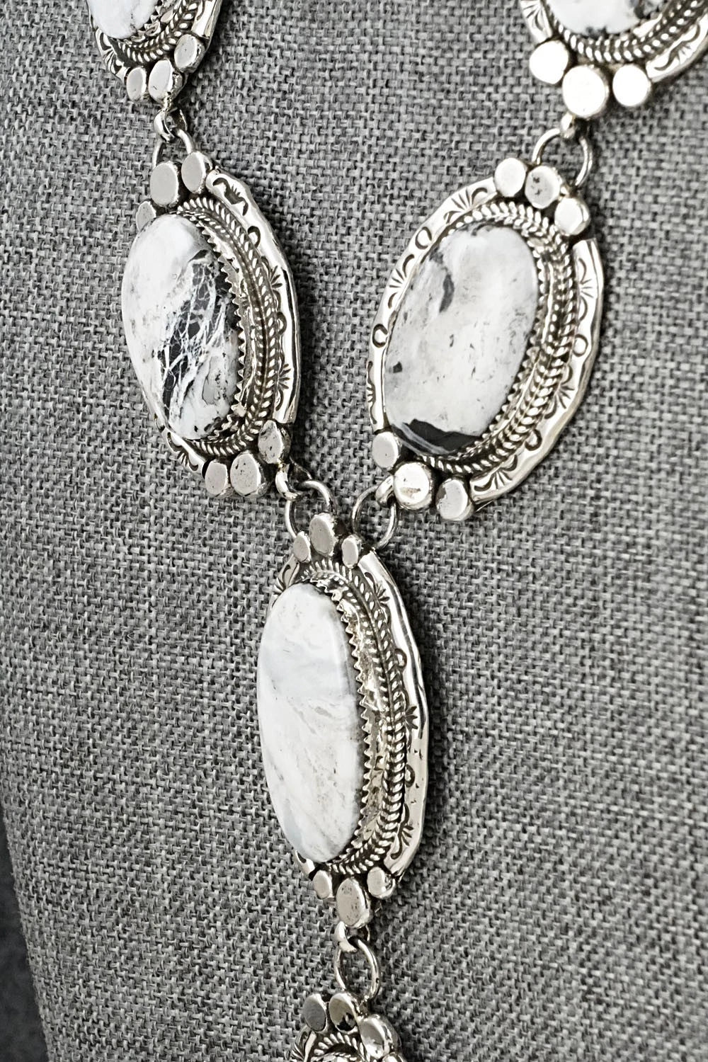 White Buffalo & Sterling Silver Necklace and Earrings Set - Phil Nez