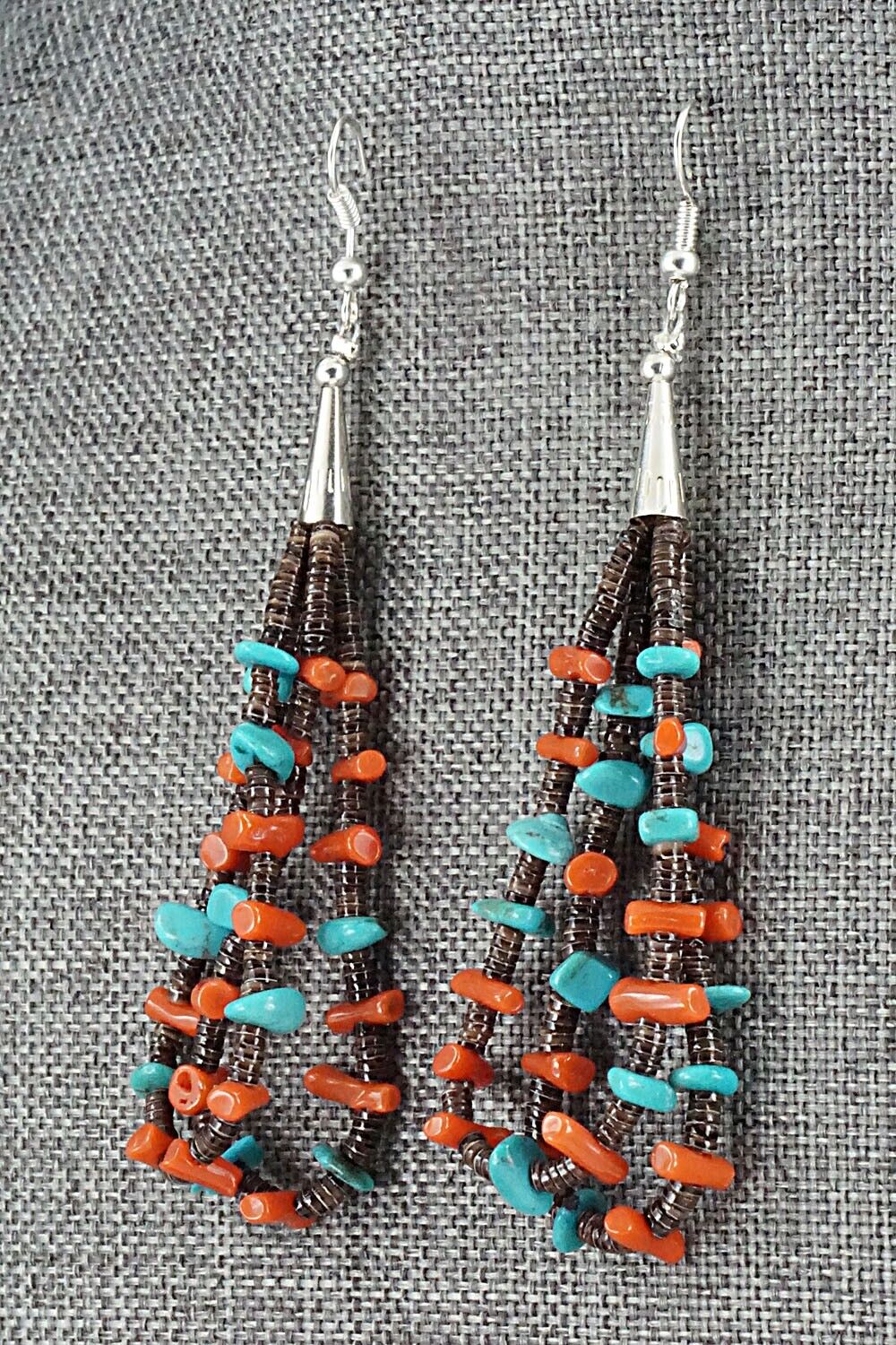 Turquoise, Coral, Shell & Sterling Silver Earrings - Daniel Coriz