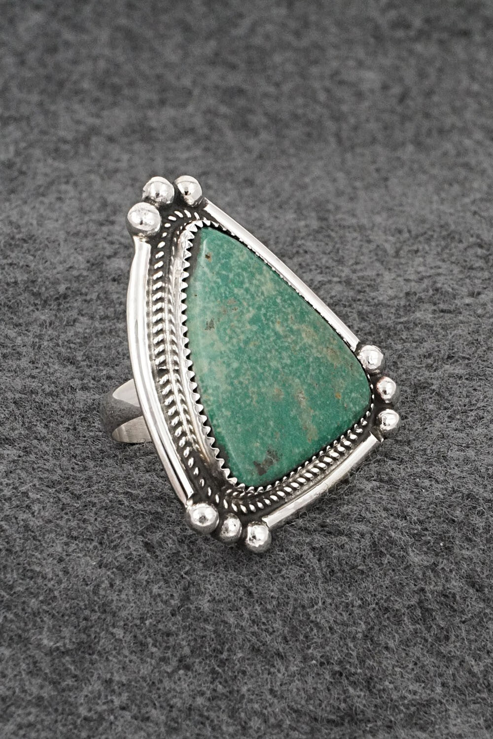 Turquoise & Sterling Silver Ring - Leslie Nez - Size 8 Adj.