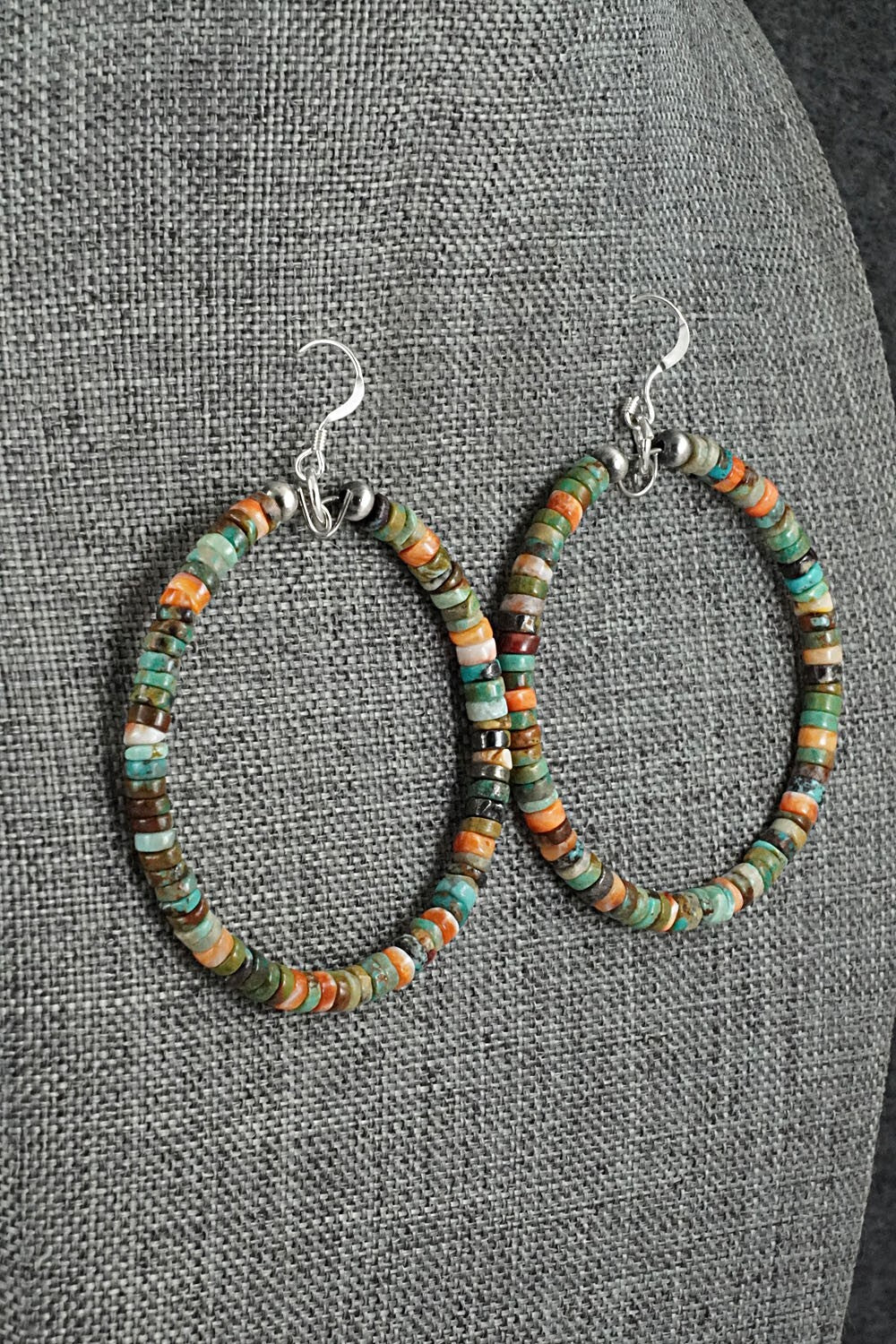 Turquoise, Spiny Oyster & Sterling Silver Earrings - Doreen Jake