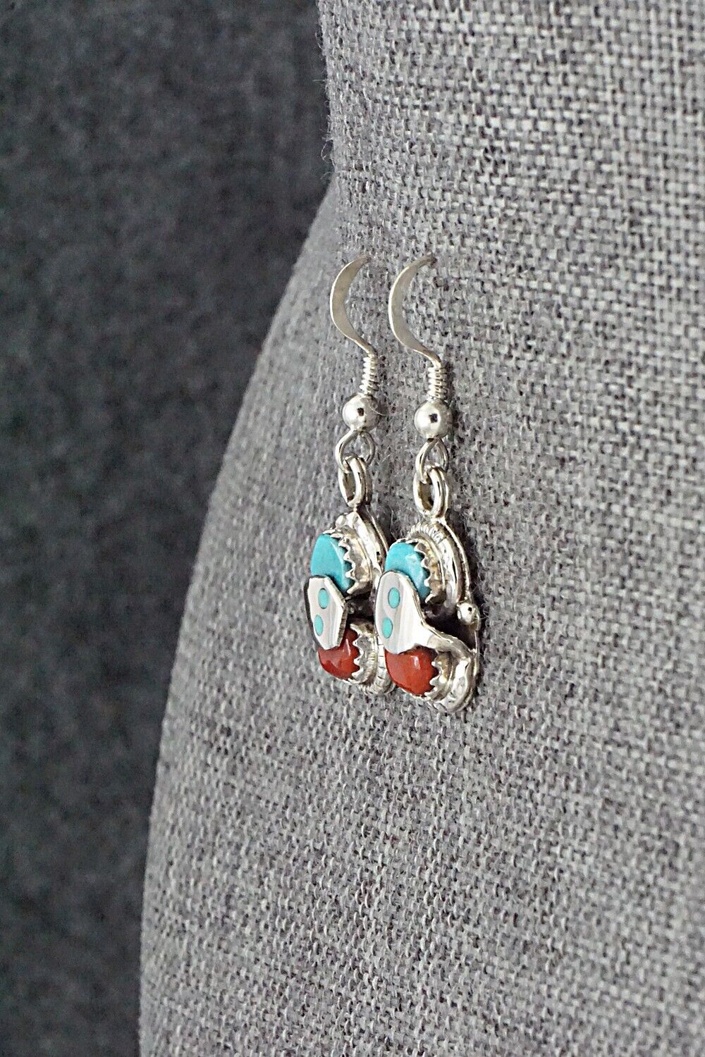 Turquoise, Coral & Sterling Silver Earrings - Joy Calavaza