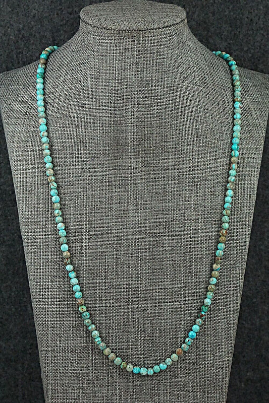 Turquoise, Shell & Sterling Silver Necklace 24" - Ramona Calavaza