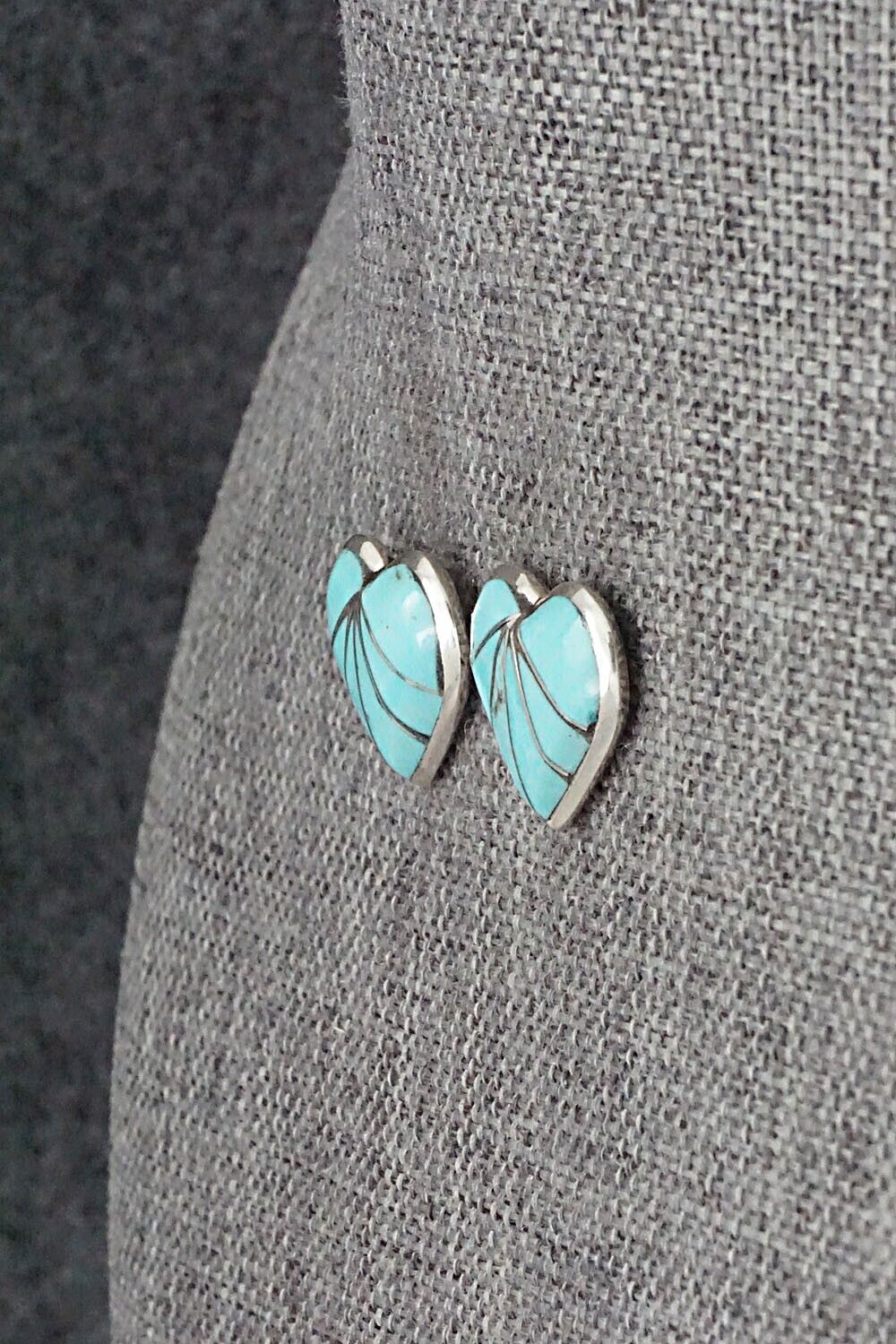 Turquoise and Sterling Silver Inlay Earrings - Evelyn Mahkee