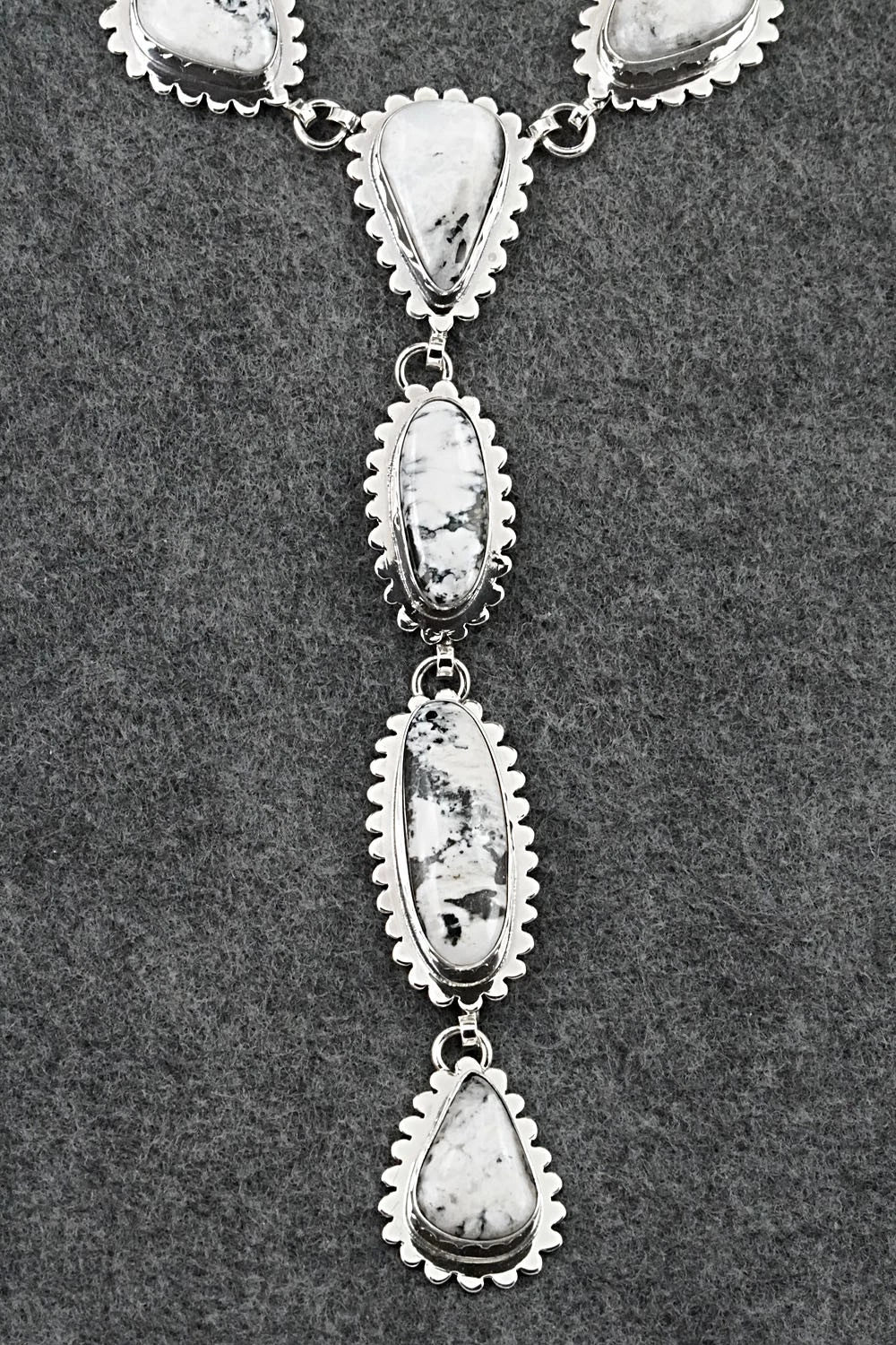 White Buffalo & Sterling Silver Necklace and Earrings Set - Mark Yazzie