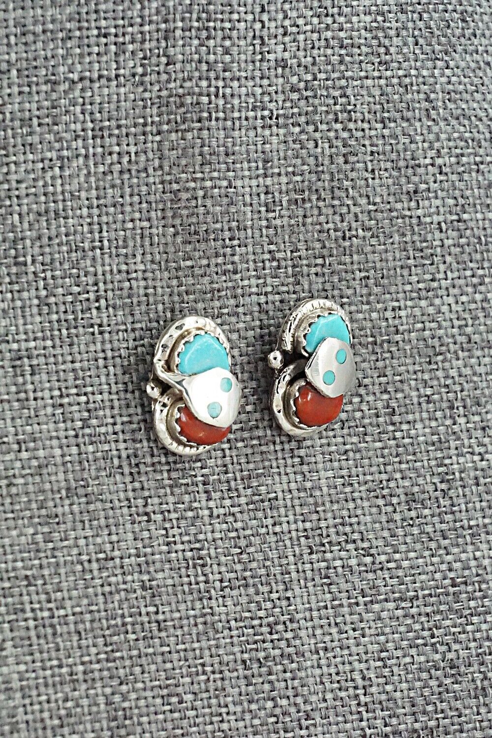 Turquoise, Coral & Sterling Silver Earrings - Joy Calavaza