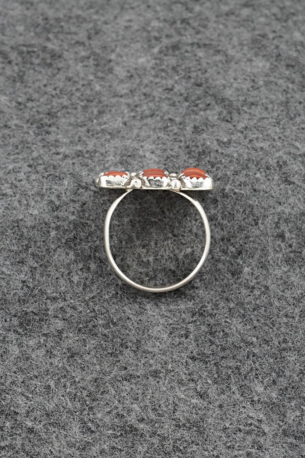 Coral & Sterling Silver Ring - Priscilla Reeder - Size 7.5