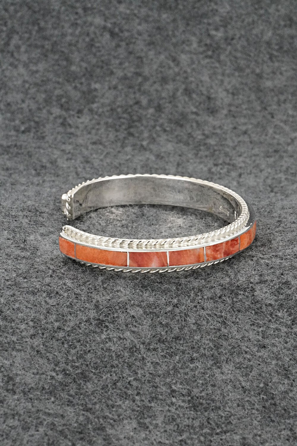 Spiny Oyster & Sterling Silver Inlay Bracelet - Ricky Booqua