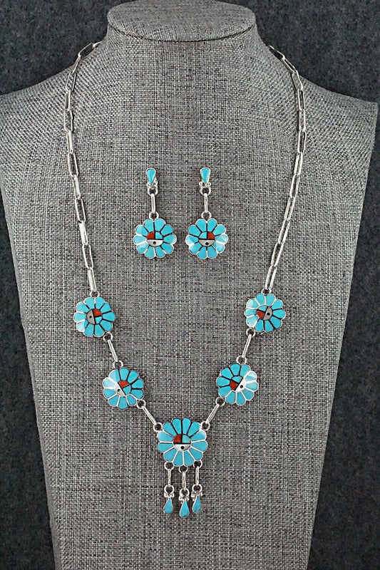 Multi Stone & Sterling Silver Inlay Necklace Set - Burdian Soseeah