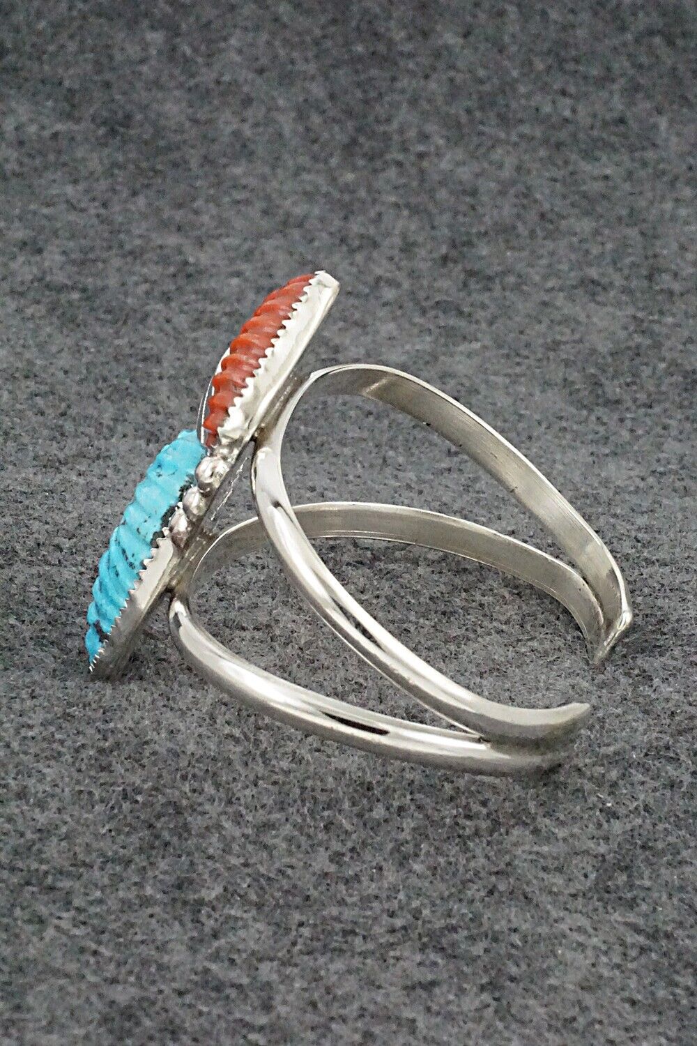 Turquoise, Coral & Sterling Silver Bracelet - Lyolita Tsattie