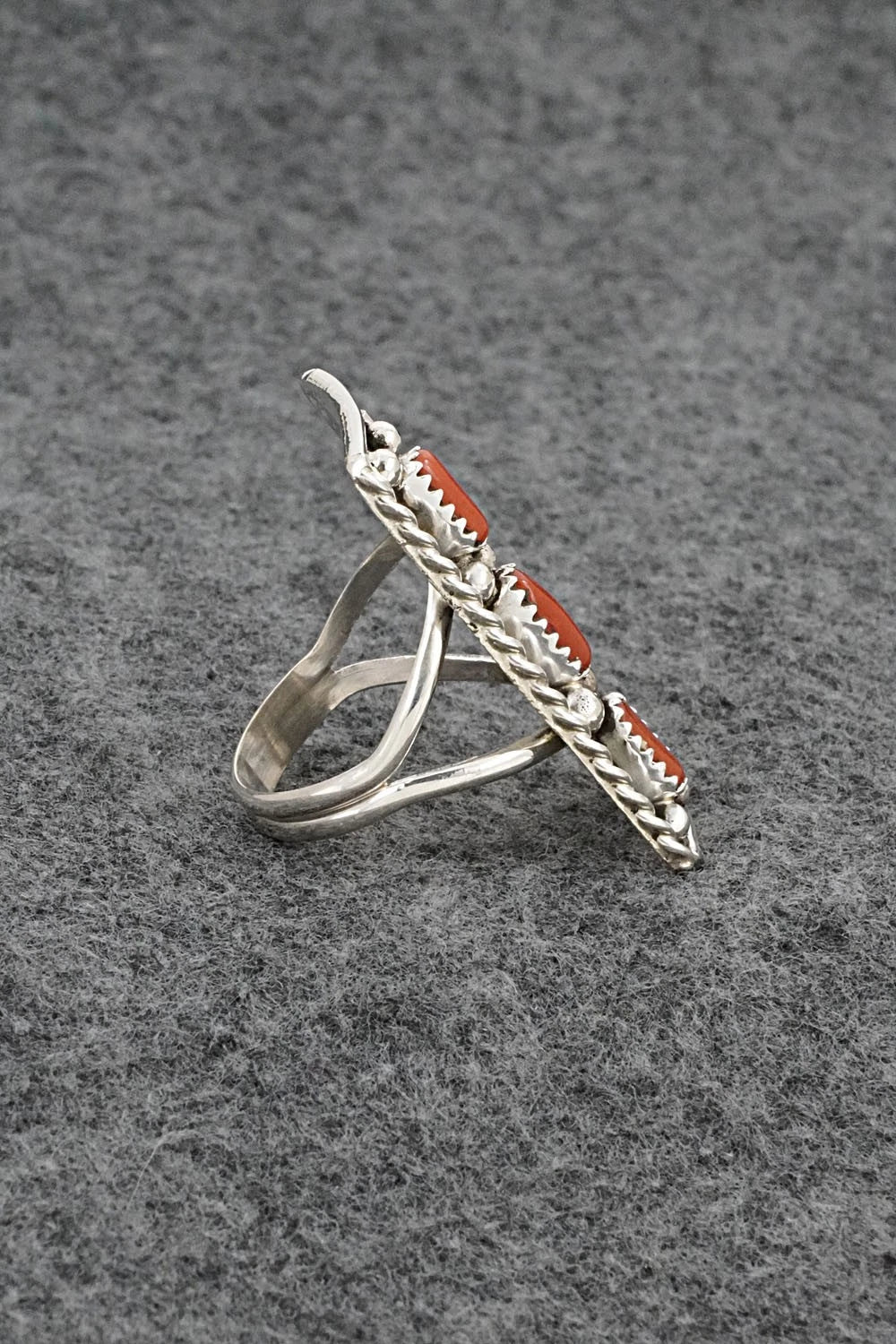 Coral & Sterling Silver Ring - Ronnie Spencer - Size 9.5