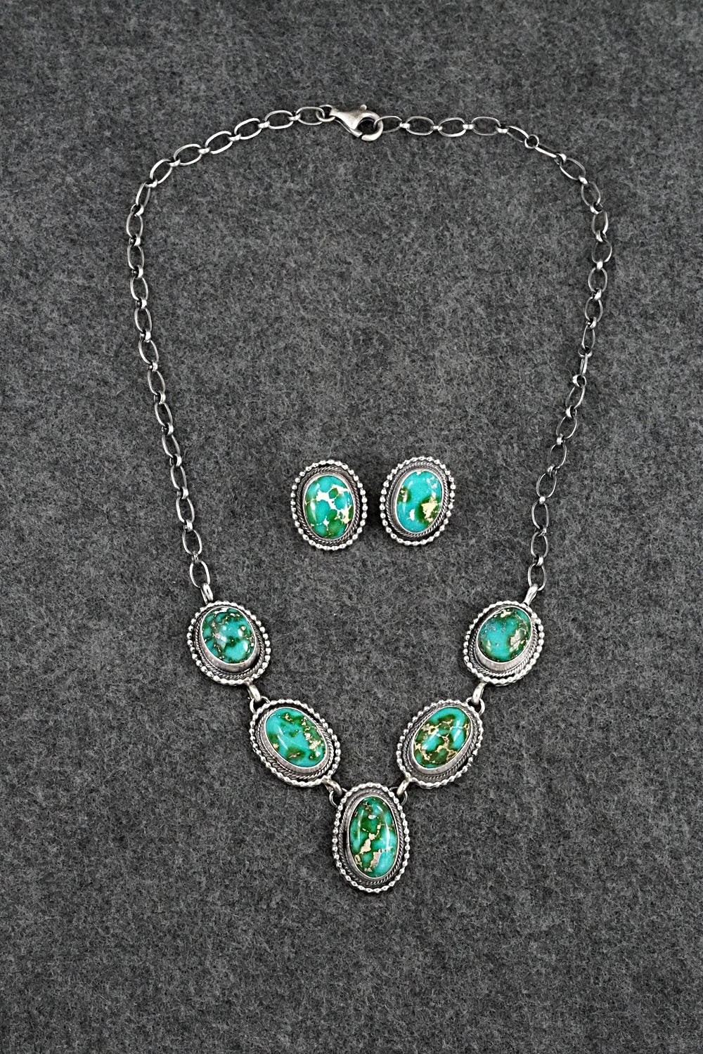 Turquoise & Sterling Silver Necklace and Earrings Set - Darrin Livingston