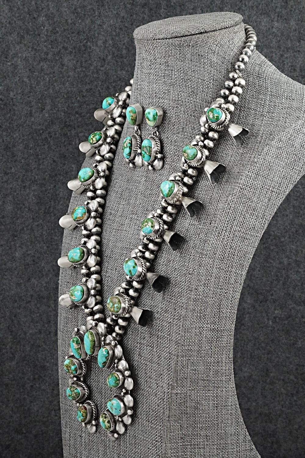 Turquoise & Sterling Silver Squash Blossom Set - Vernon Johnson
