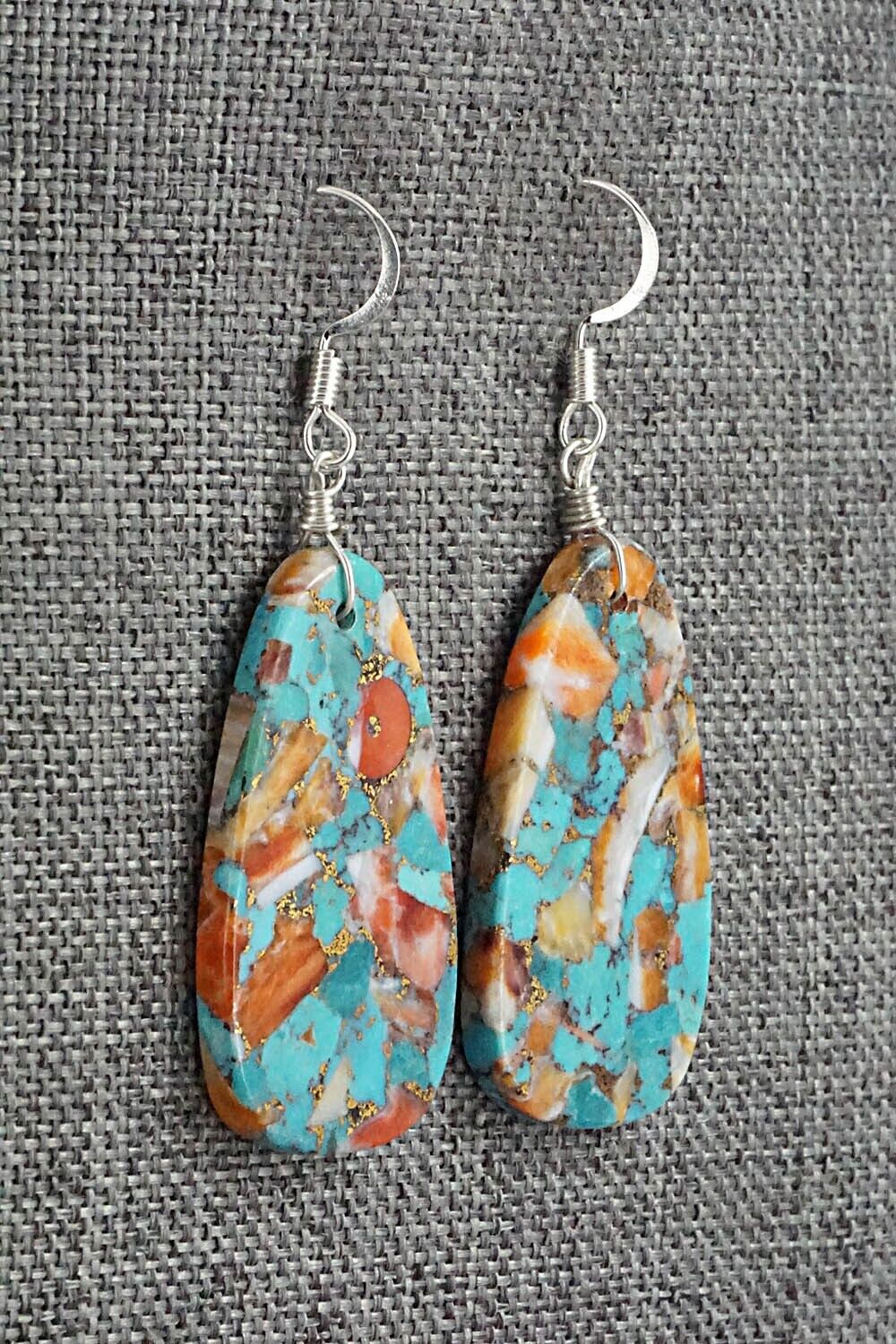 Spiny Oyster, Turquoise & Sterling Silver Earrings - Lupe Lovato