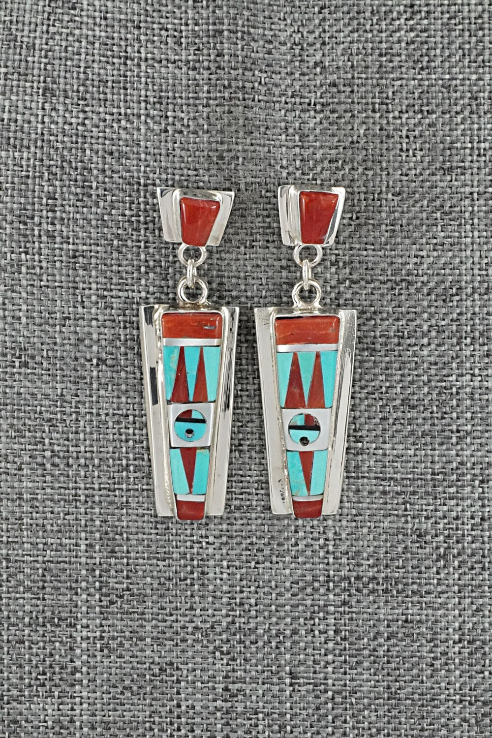 Multi Stone Inlay & Sterling Silver Earrings - Roland Edaakie