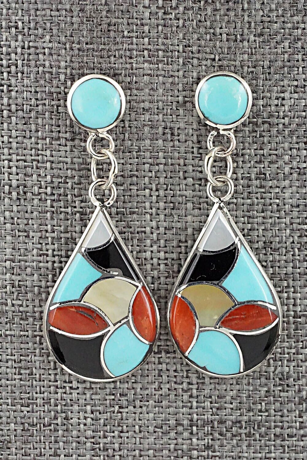 Multi-Stone & Sterling Silver Inlay Earrings - Delorna Lahi