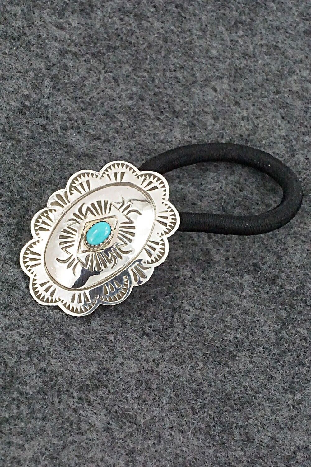 Turquoise & Sterling Silver Hair Tie - Bertha Begay