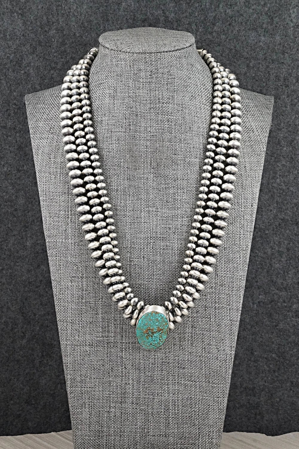 Turquoise & Sterling Silver Navajo Pearl Necklace - Gruber & Halwood